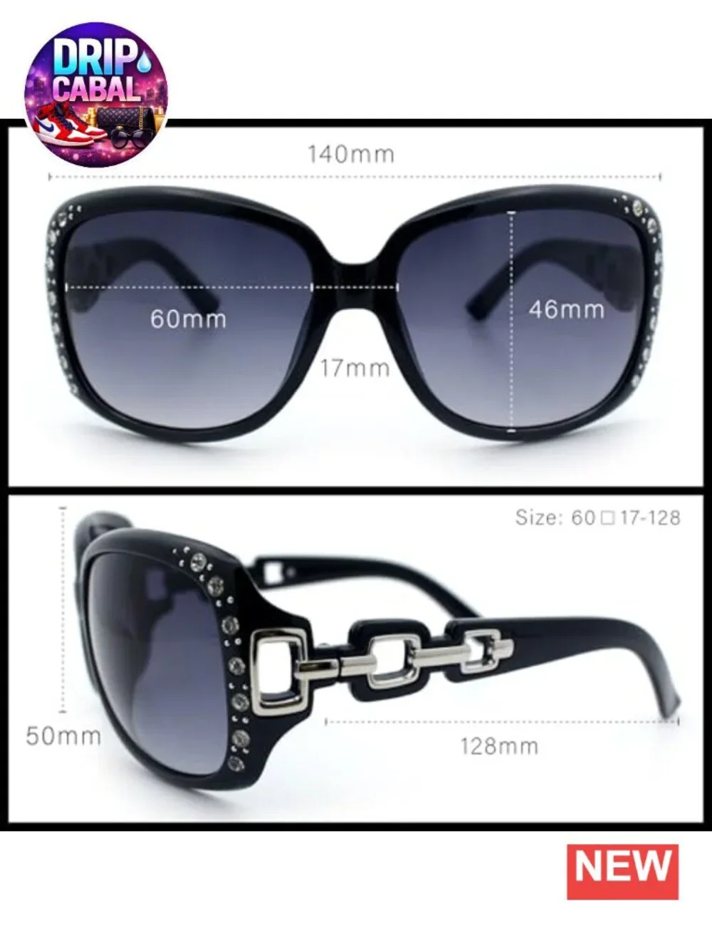 Oversized Rhinestone Sunglasses UV400